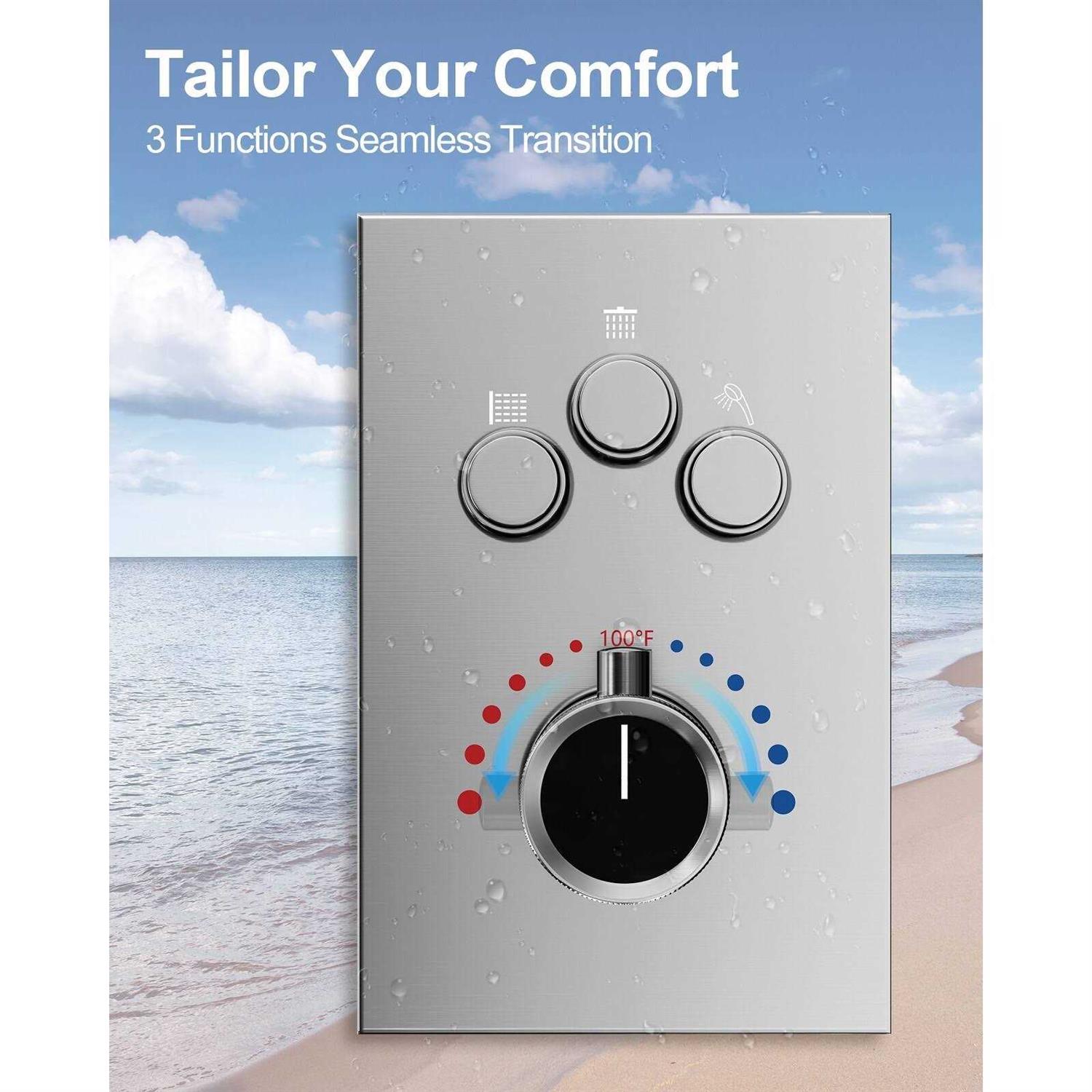 GRANDJOY GJSFS1007-BK12 Complete Shower System with Rough in-Valve Finish: Matte Black - Cheap Fitting