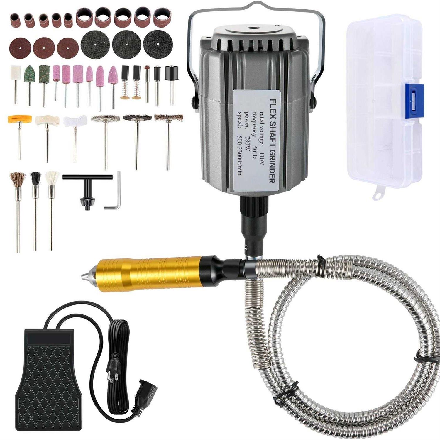 VEVOR Flex Shaft Grinder 780W Rotary Tool 500-23000RPM Rotary Carver with 1/4 3-Jaw Chuck & Stepless Speed Foot Pedal Hanging Grinding Machine - Cheap Fitting