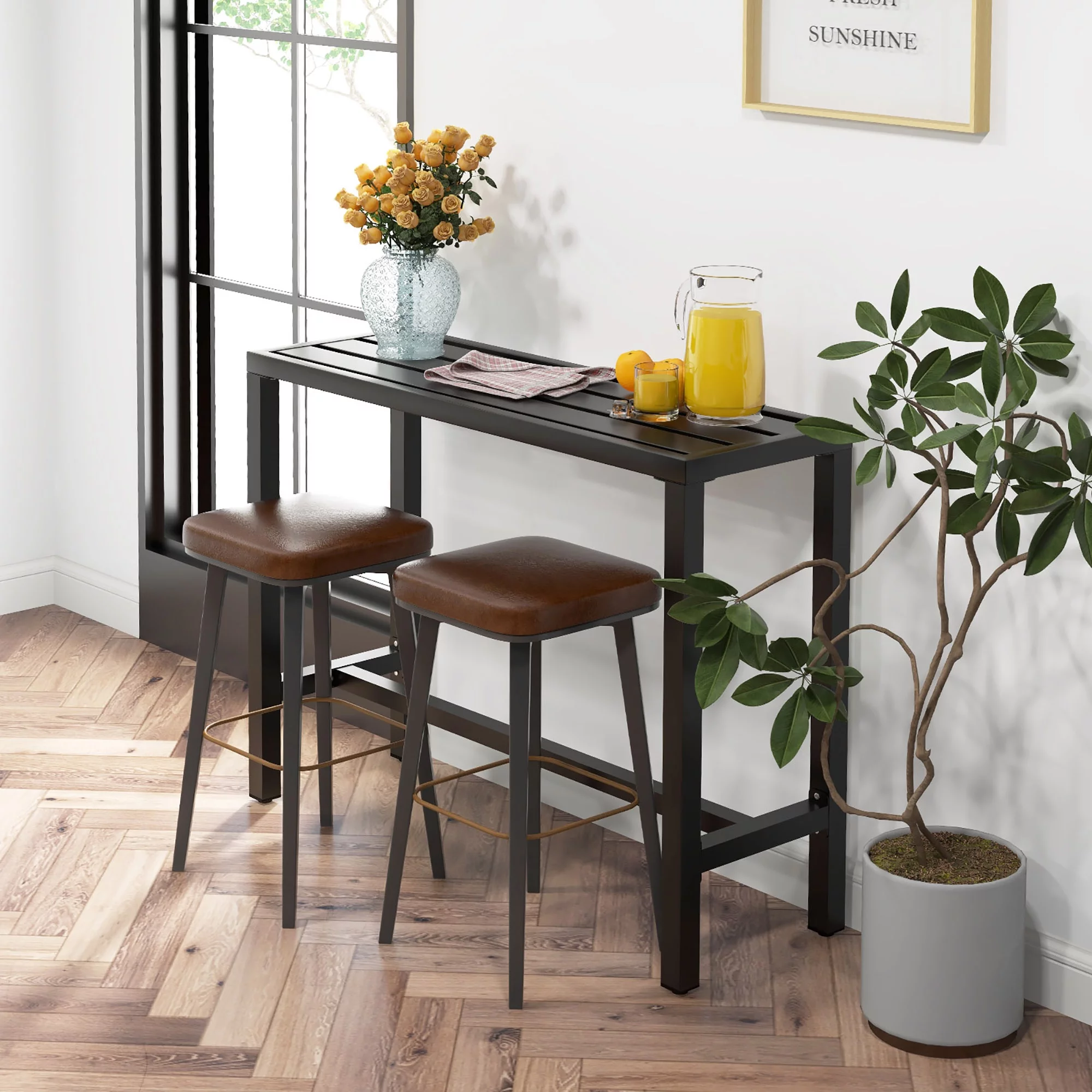 Costway Outdoor Metal Bar Table 55'' Patio Rectangular Counter Height Dining Table Black - Cheap Fitting