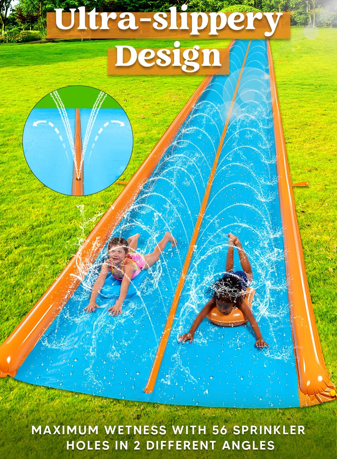 Syncfun 25ft x 7ft Double Water Slide for Adult Kids, Heavy Duty Lawn Water Slide with Sprinkler and 2 Slip Inflatable Boards for Summer Yard Lawn Outdoor Water Play Activities - Cheap Fitting