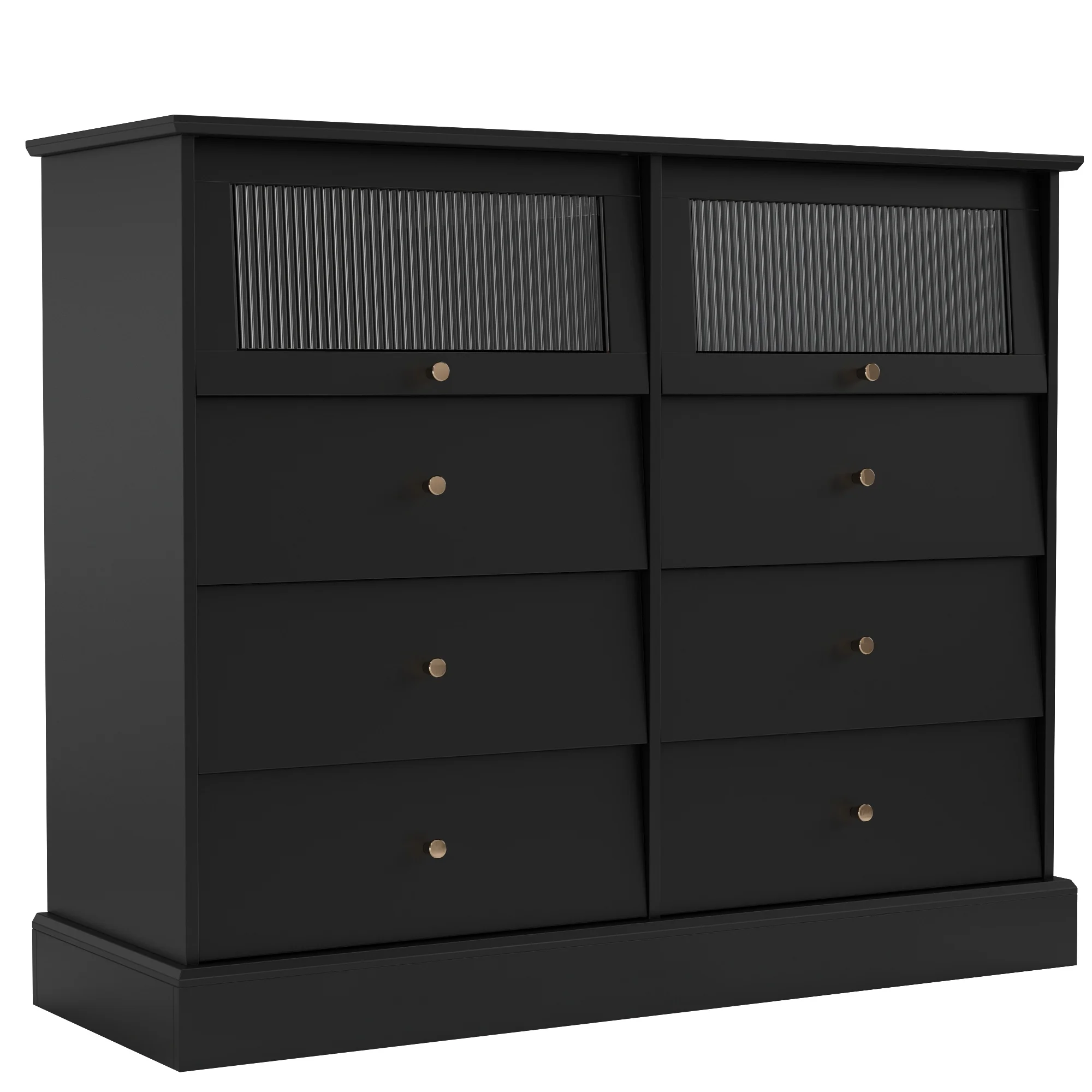 Homfa 8 Drawer Black Double Dresser for Bedroom, Glass Door Modern Wood Storage Cabinet for Living Room Hallway - Cheap Fitting