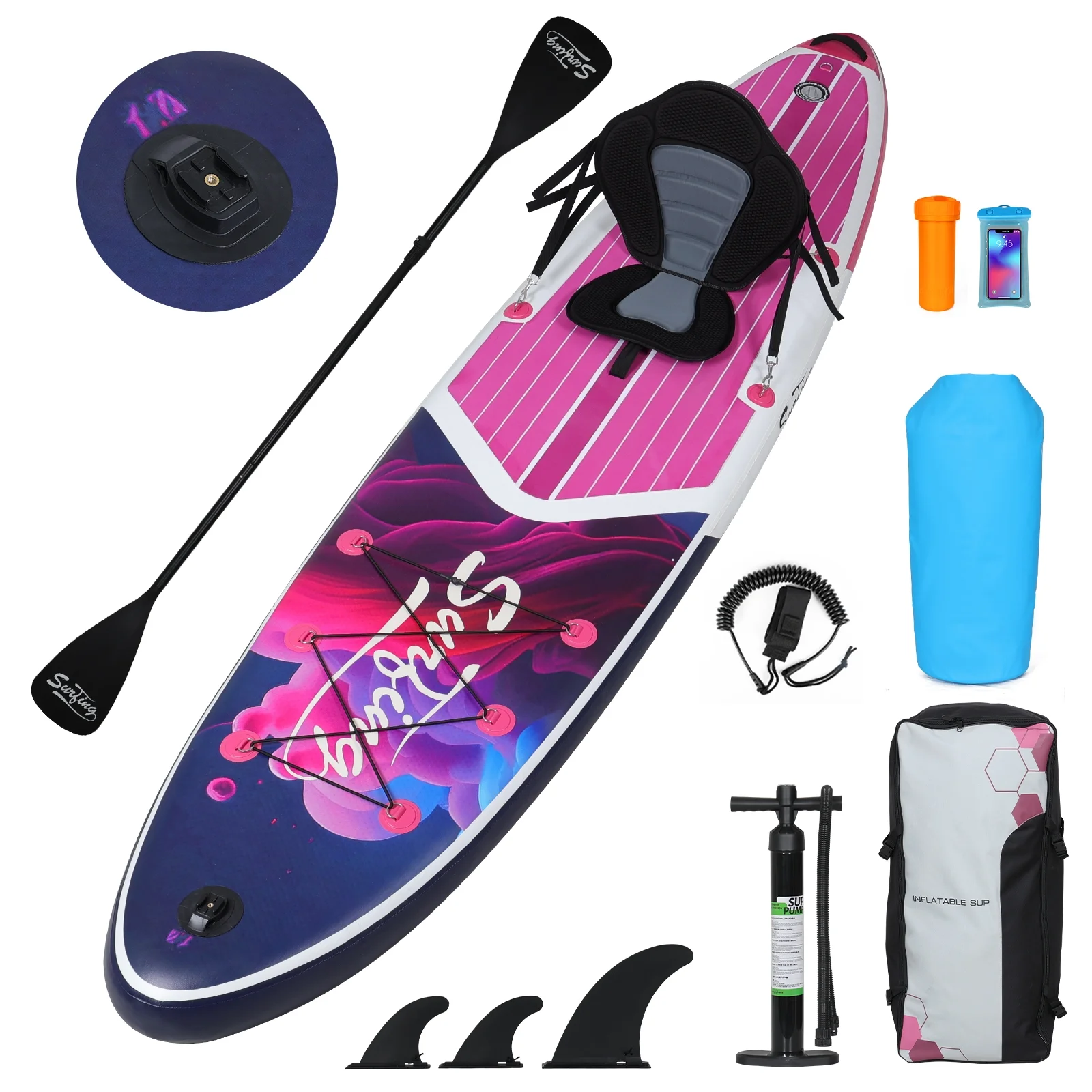 ELECWISH 11 Ft Inflatable Stand Up Paddle Board and Sit-on Kayak Set, Non-Slip Deck SUP Paddle Board with SUP Accessories & Backpack, Purple Rendering - Cheap Fitting