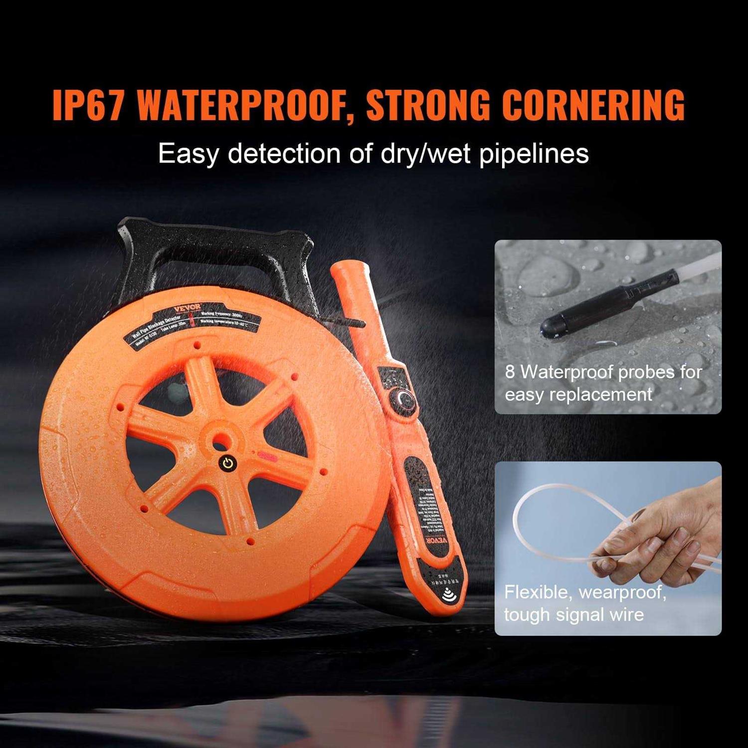 VEVOR Pipe Blockage Detector Locators 100ft/30m Waterproof for Pvc Plastic Metal - Cheap Fitting