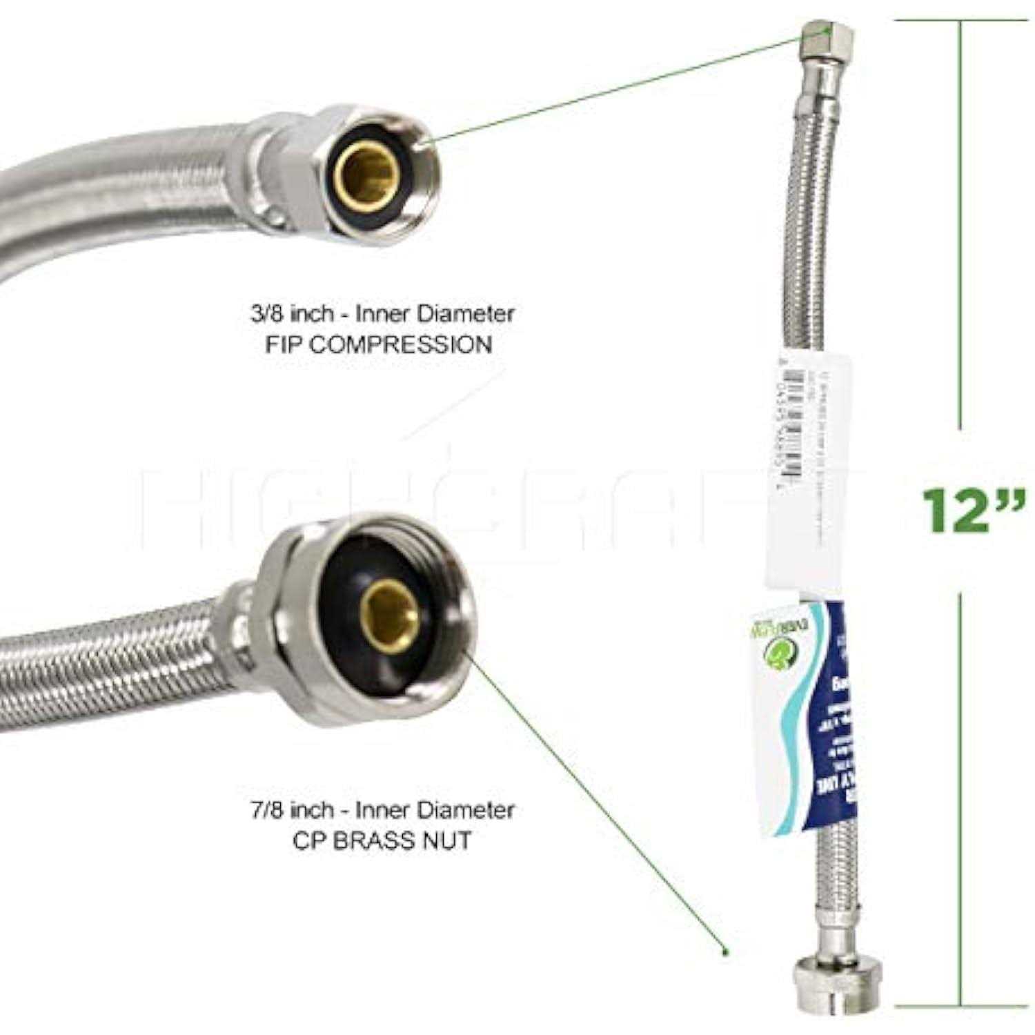 Everflow Supplies 27413-nl Lead Free Stainless Steel Braided Tank Supply Line with 3/8 Compression Fitting and 7/8 BC Brass Nut - Cheap Fitting
