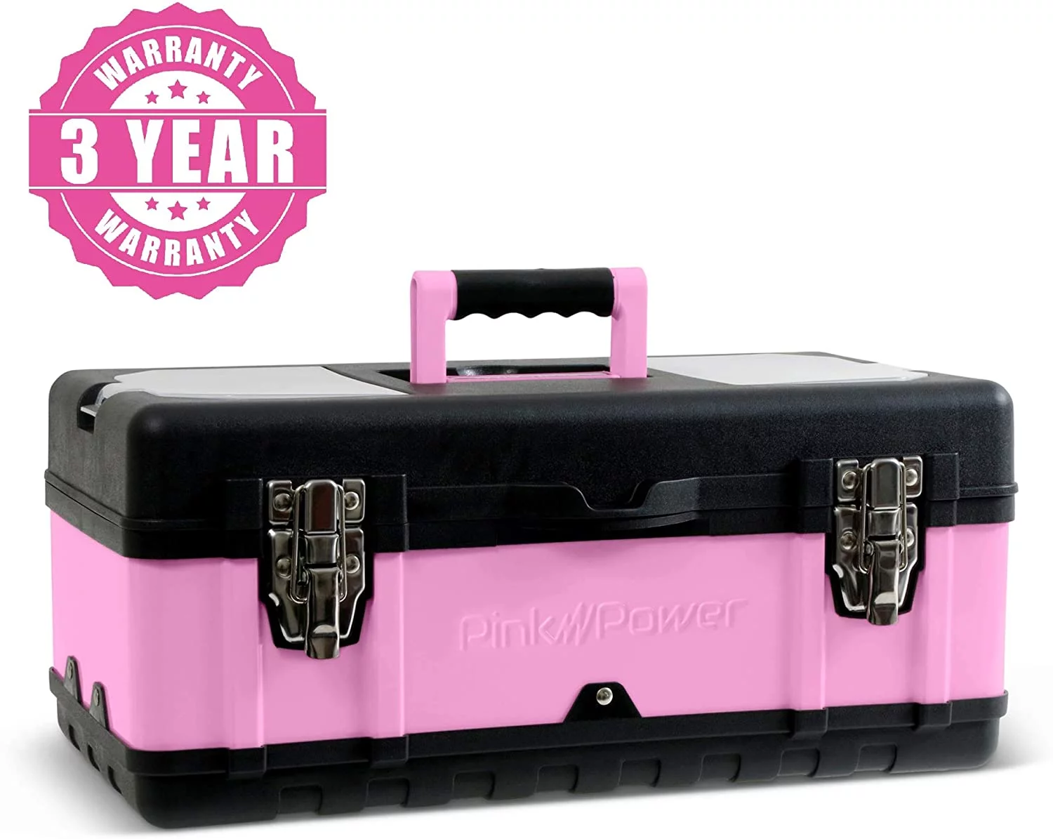 Pink Power 18” Tool Box - Storage Case - Organizers and Storage - Pink Toolbox Metal & Portable Lightweight Pink Locking Tool Chest - Cheap Fitting