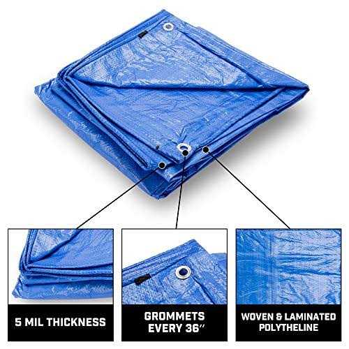 Grizzly Tarps Blue Multi Purpose Waterproof Poly Tarp Cover 5 Mil Thick 8 x 8 Weave - Cheap Fitting