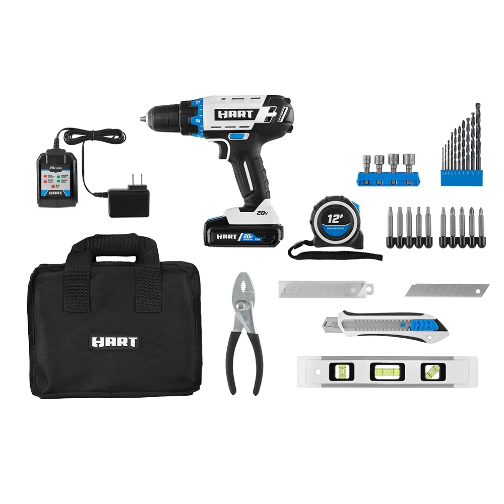 HART 20-Volt 36-Piece Project Kit, Cordless 3/8-inch Drill, Storage Bag, (1) 1.5Ah Lithium-Ion Battery - Cheap Fitting