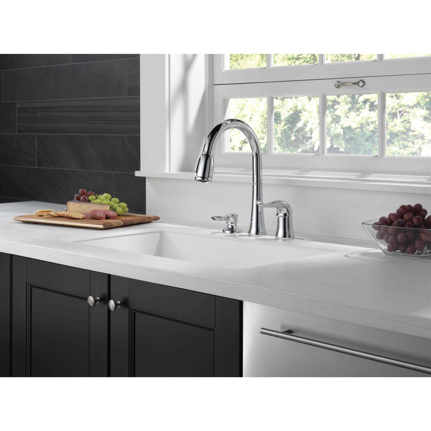 Delta Kate Single Handle Pull-Down Kitchen Faucet with Soap Dispenser - Cheap Fitting