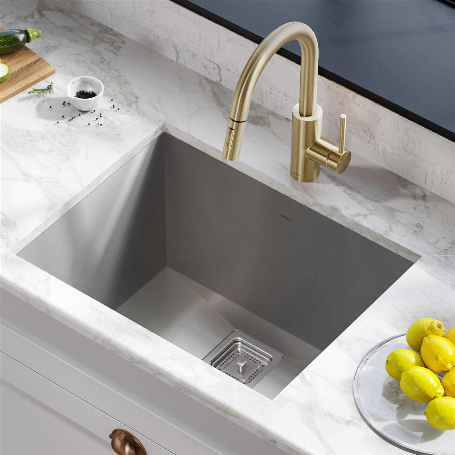 Kraus Pax Rectangular Undermount Stainless Steel Laundry Utility Sink KHU24L - Cheap Fitting