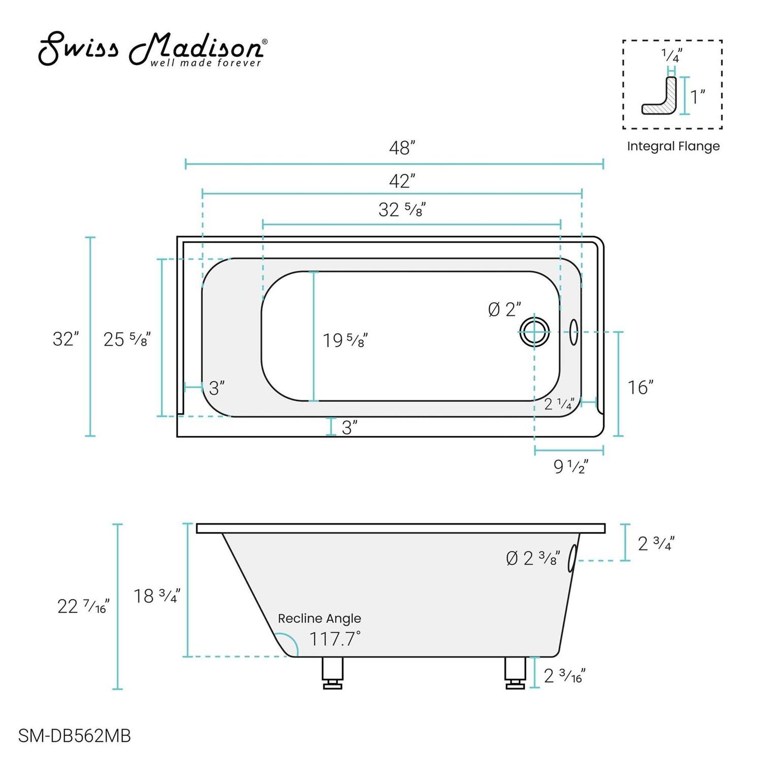 Swiss Madison Voltaire 48 X 32 Right-Hand Drain Alcove Bathtub in Matte Black - Cheap Fitting