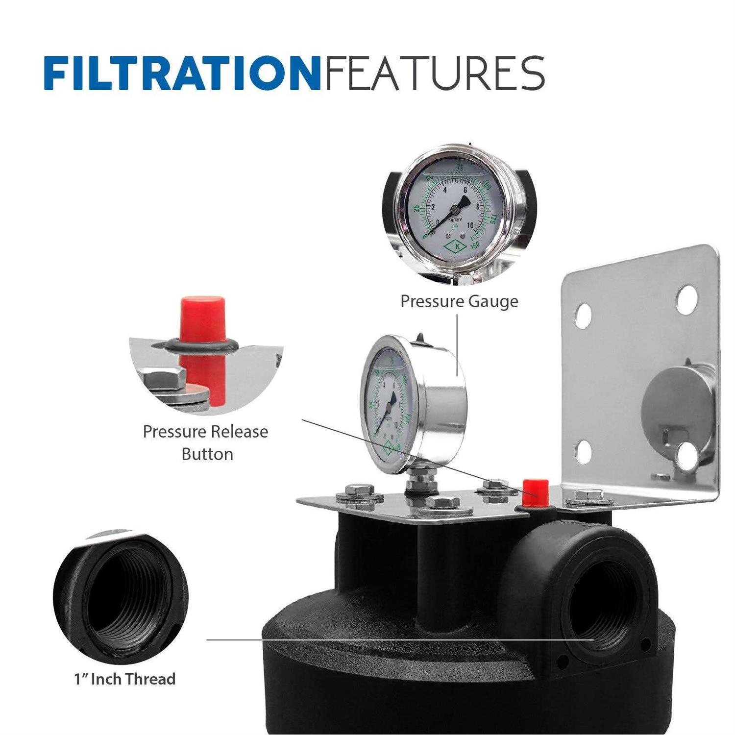 Express Water Whole House 1-Stage Water Filtration System Charcoal Carbon Filter with Pressure Gauge - Cheap Fitting