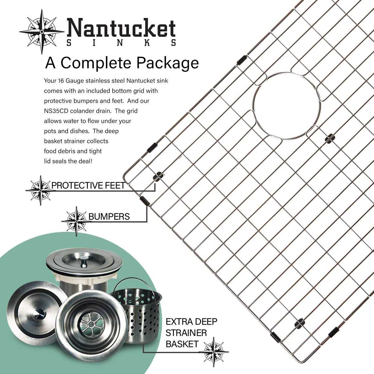 Nantucket Sinks MOBYXL-16 Single Bowl 16 Gauge Oblong Undermount Stainless Steel Kitchen Sink - Cheap Fitting