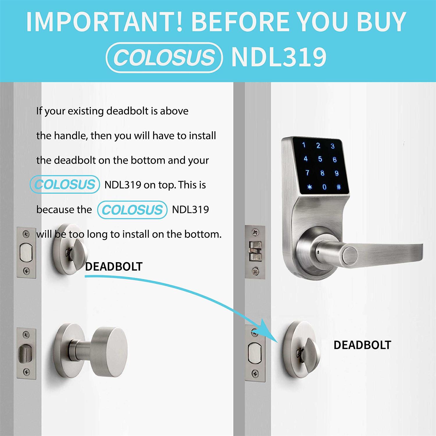 Colosus Keyless Electronic Door Lock, Touchscreen with Key Fobs and Remote - Cheap Fitting