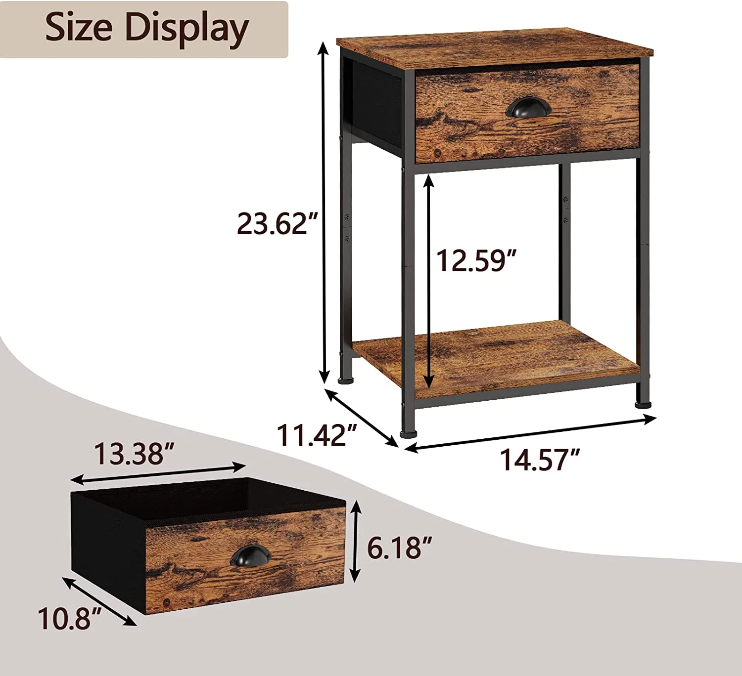 Furologee Nightstands Set of 2, Industrial End Table with Fabric Drawer & Storage Shelf, Retro Bedside Tables Organizer, Sturdy Side Table for Living Room, Bedroom - Cheap Fitting