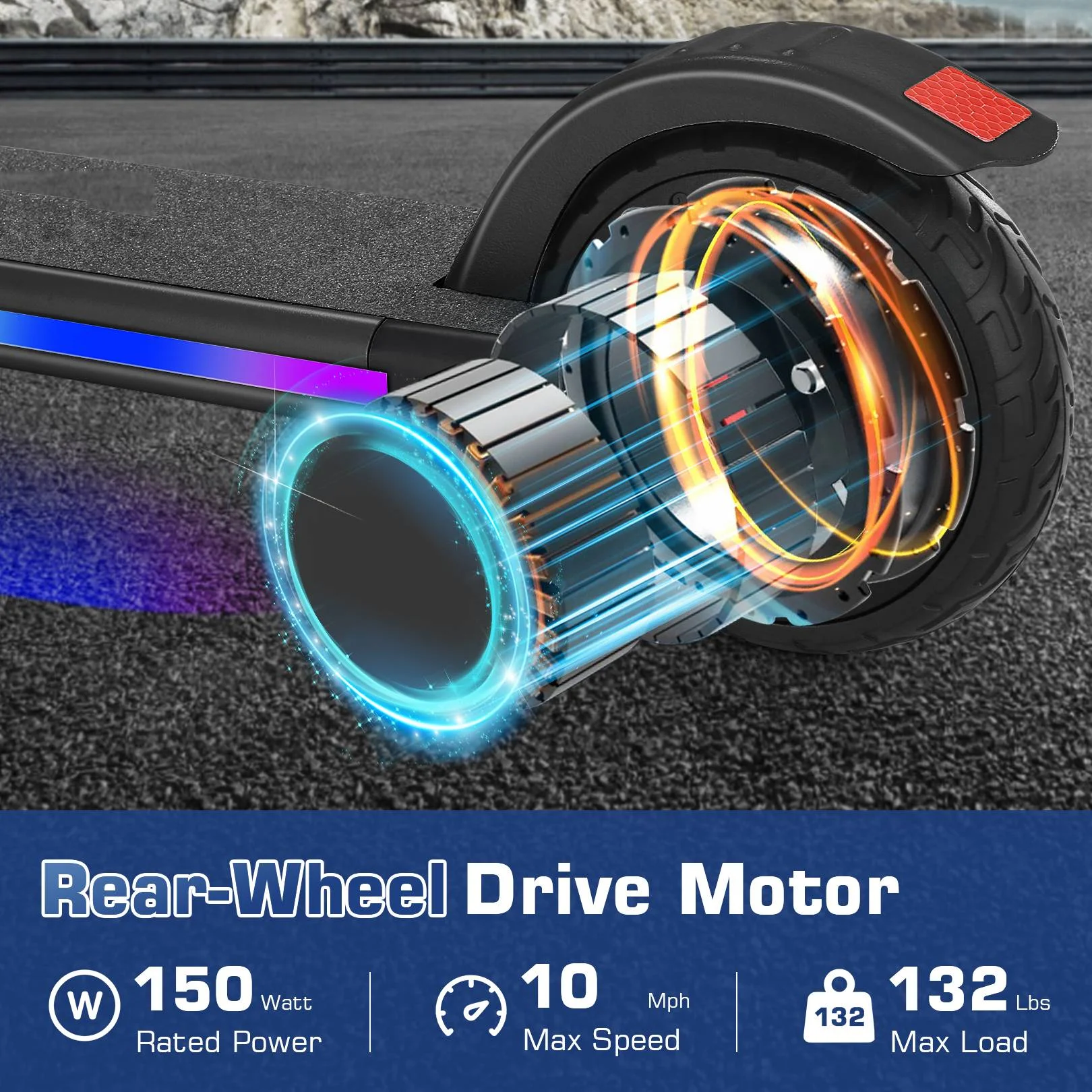 120W Electric Scooter | 2 Speeds and Height Adjustable | Max Load 110lbs | Vibrant Rainbow Wheel for Kids Ages 6+ - Cheap Fitting