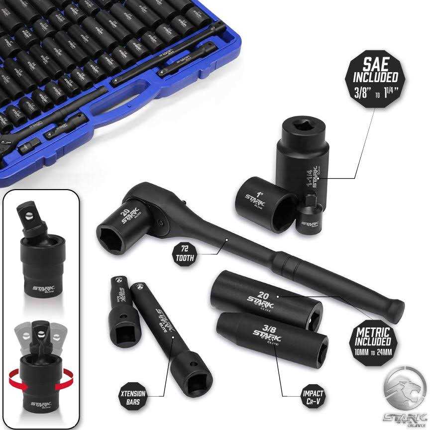 Stark USA Stark Elite 65-Piece Master Impact Socket Set 1/2 inch Drive Deep & Shallow Socket Assortment SAE & Metric - Cheap Fitting