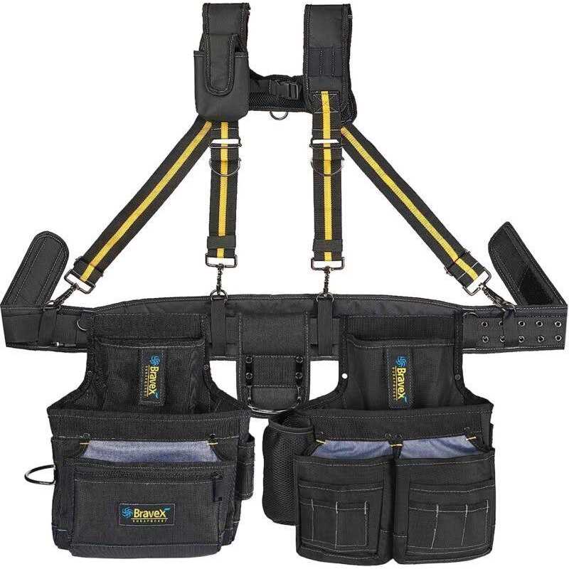 Bravex Tool Belt Suspenders – Tool Vest Pro Ultra 20 Bags Y-Style Tool Belts 5 Combo Apron Tool Pouch for Framers Carpenter Electrician 1200D - Cheap Fitting