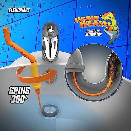 FlexiSnake Drain Weasel Clog Remover Kit Includes Rotating Handle and 3 Micro-Hook Refill Wands - Cheap Fitting