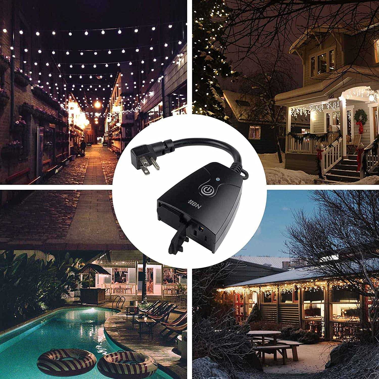 HBN Outdoor Indoor Wireless Remote Control Dual 3-Prong Outlet Weatherproof Heavy Duty 15 A Compact 2 Grounded Outlets with Remote - Cheap Fitting