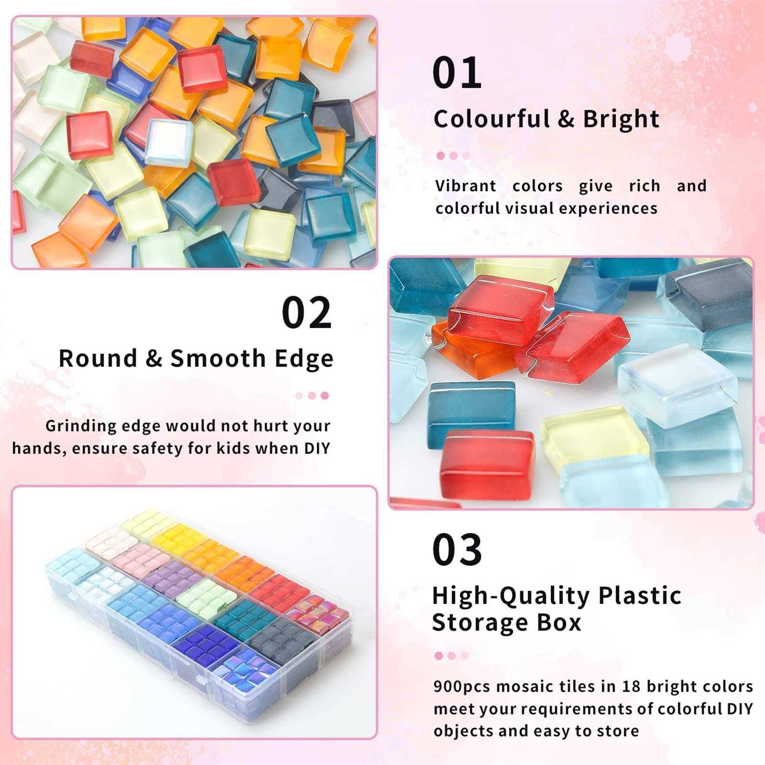900 pcs 2.2LB Glass Mosaic Tiles 18 Colors 10mm Mosaic Glass Pieces with Storage Box - Cheap Fitting