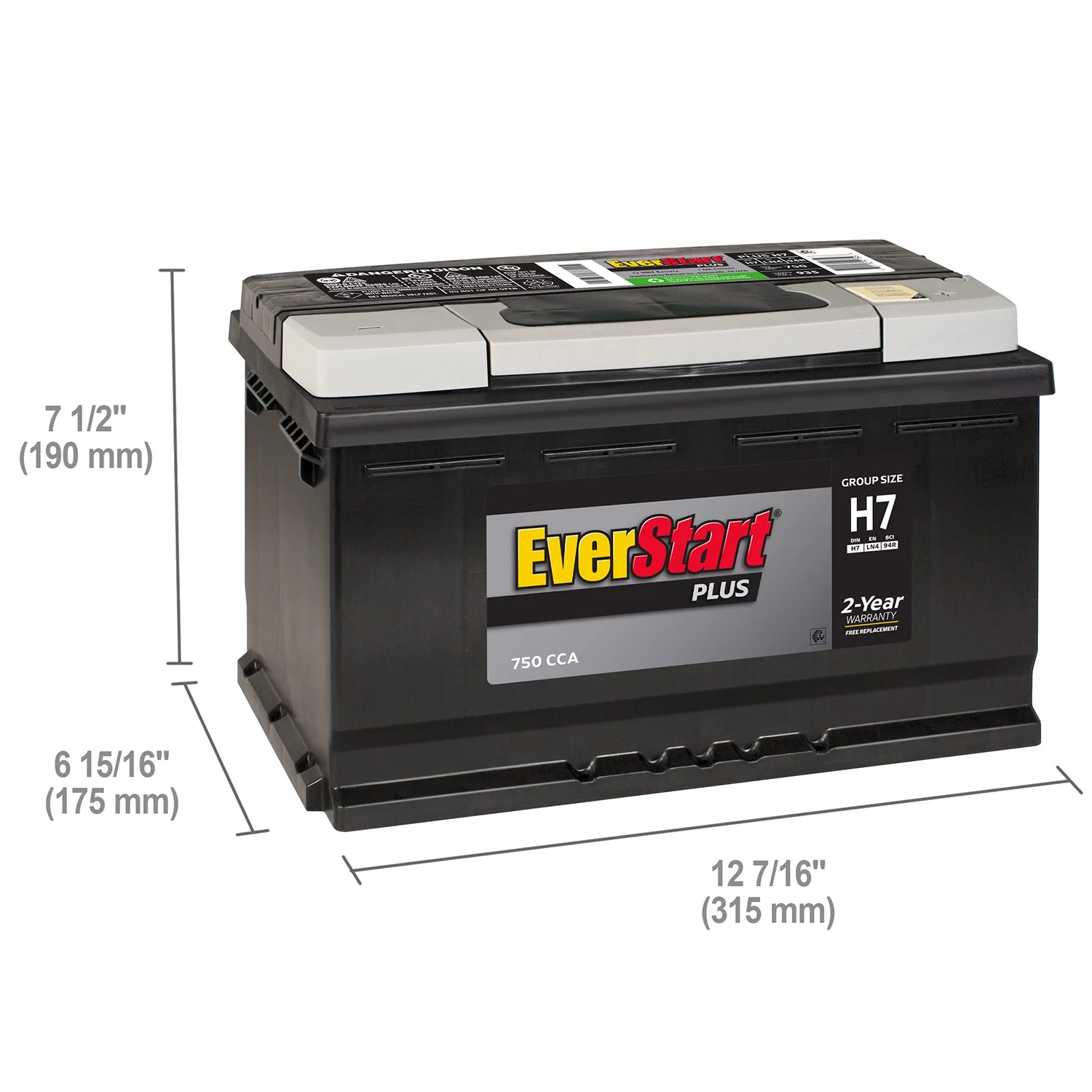 EverStart Plus Lead Acid Automotive Battery, Group Size H7 / LN4 / 94R 12 Volt, 750 CCA - Cheap Fitting