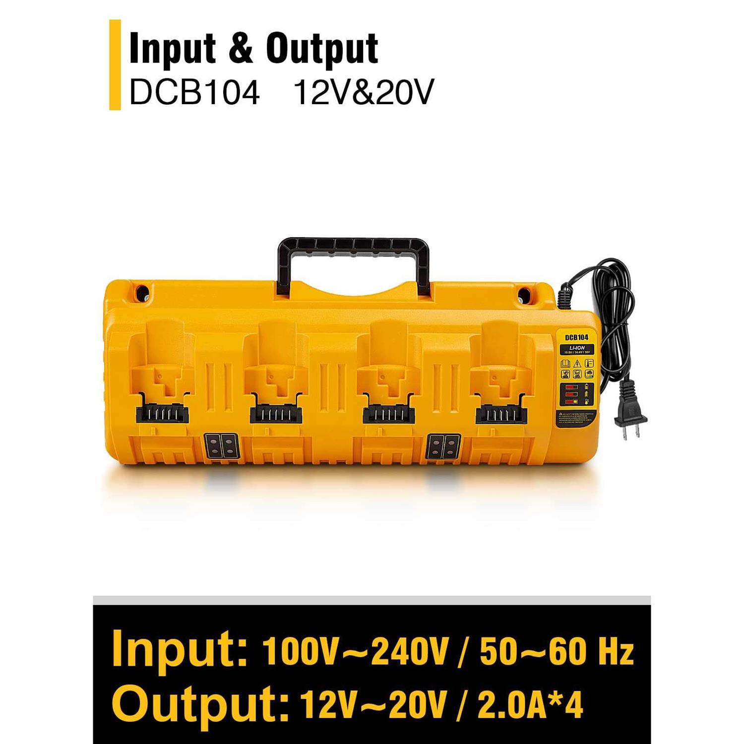 COOMYXIN DCB104 Replacement Charger Station for Dewalt 20V Batteries 4-Port Multi Battery Charger with 2 USB Ports - Cheap Fitting