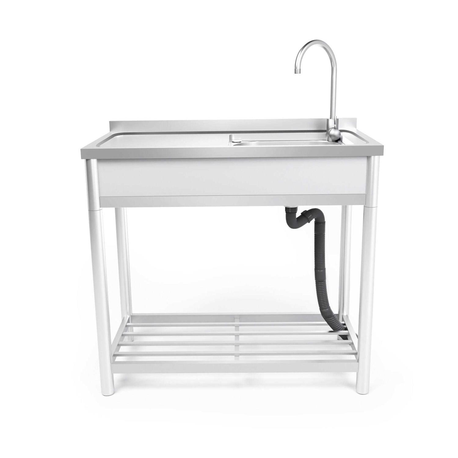 Mega Casa Free Standing Stainless Steel Kitchen Sink with Faucet, Strainer and Shelf FSK001 - Cheap Fitting