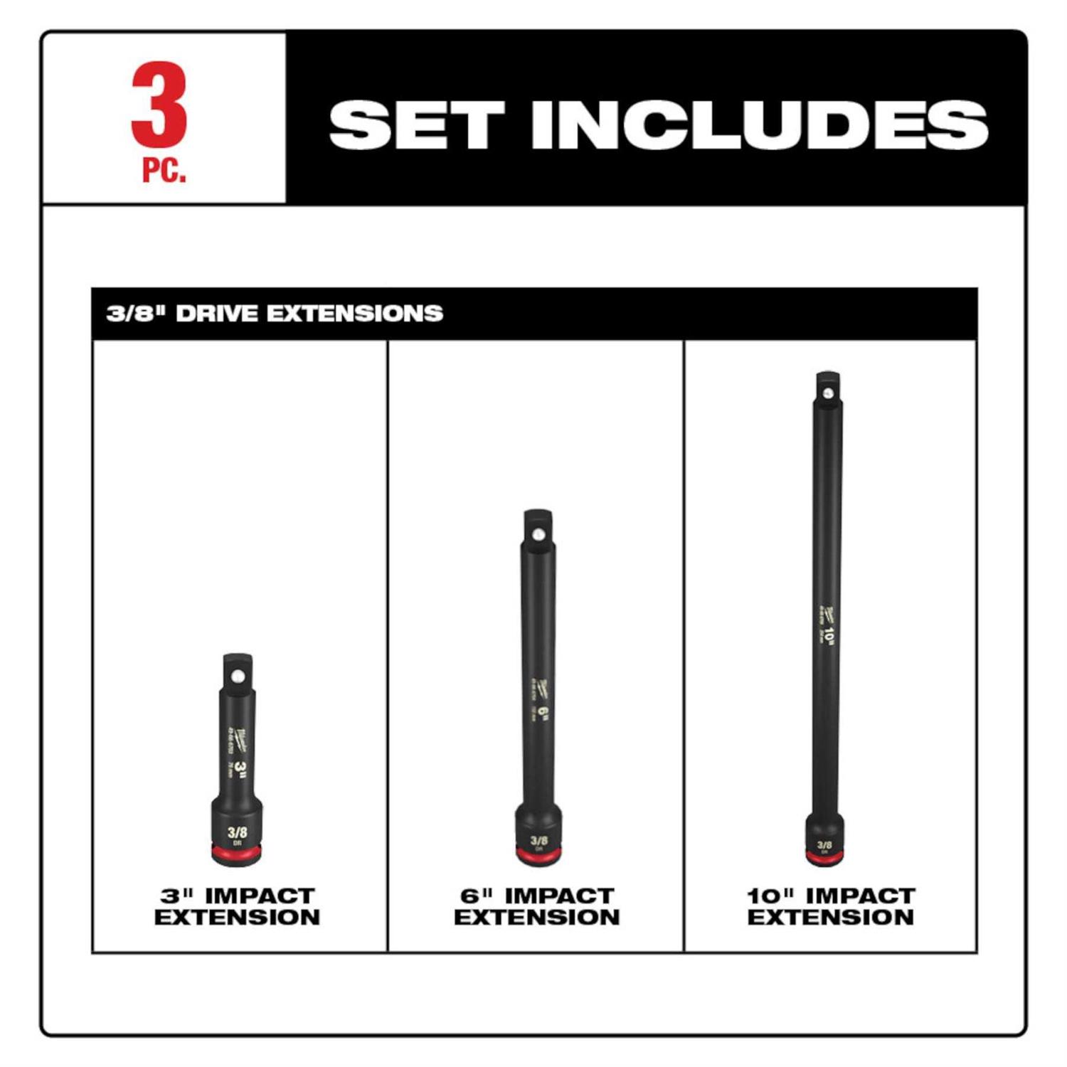 Milwaukee 49-66-6714 3PC SHOCKWAVE Impact Duty 3/8 Drive Extension Set - Cheap Fitting