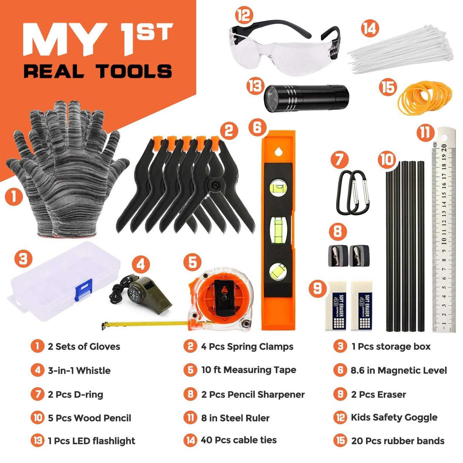 INCLY 95 PCS Kids Real Tool Set, Boys Small Real Hand Tools Kit, Children Construction Learning Tools Hammer Screwdriver for Home Diy Building and Woo - Cheap Fitting