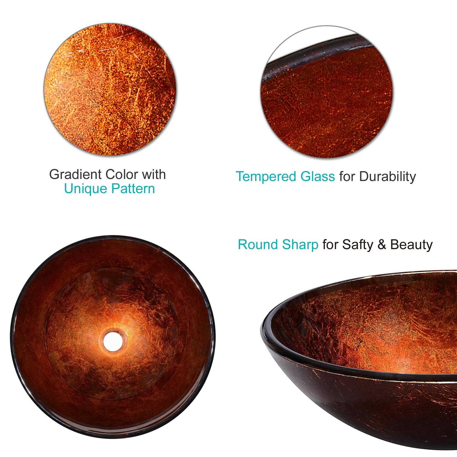 Aquaterior Modern Bathroom Round Artistic Tempered Glass Vessel Vanity Sink Bowl Basin Spa - Cheap Fitting