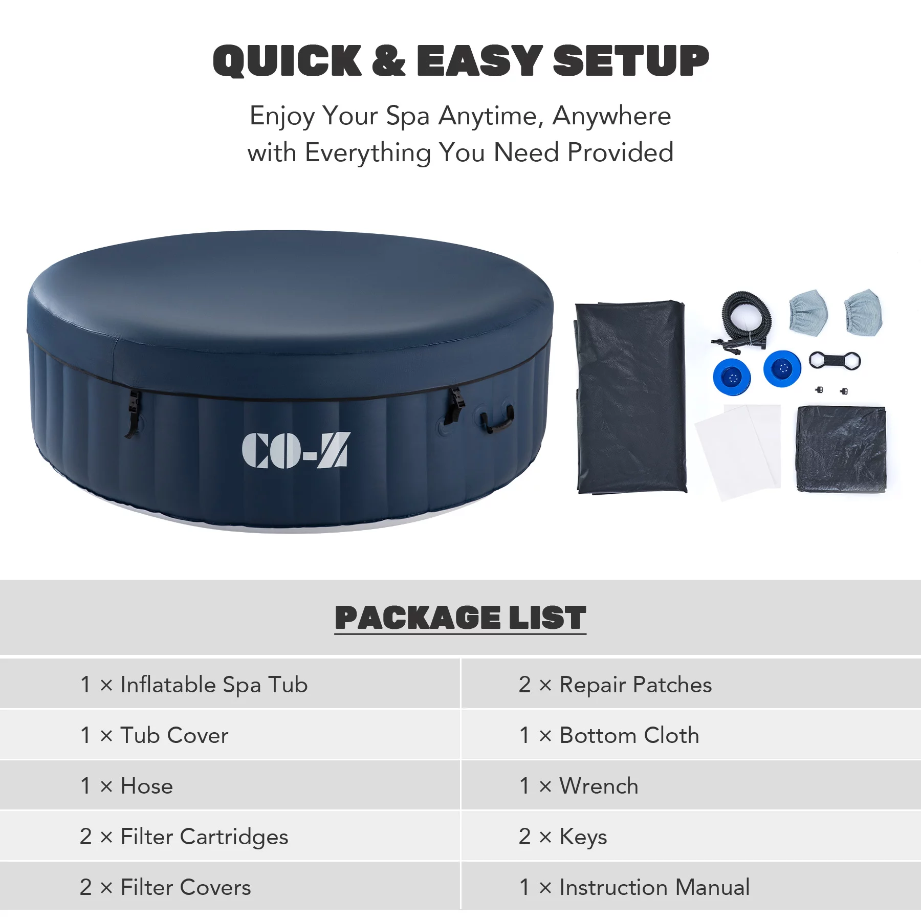 CO-Z 6x6ft PVC Inflatable Spa Tub with 120 Massaging Jets for Patio & More for 2-4 Blue - Cheap Fitting