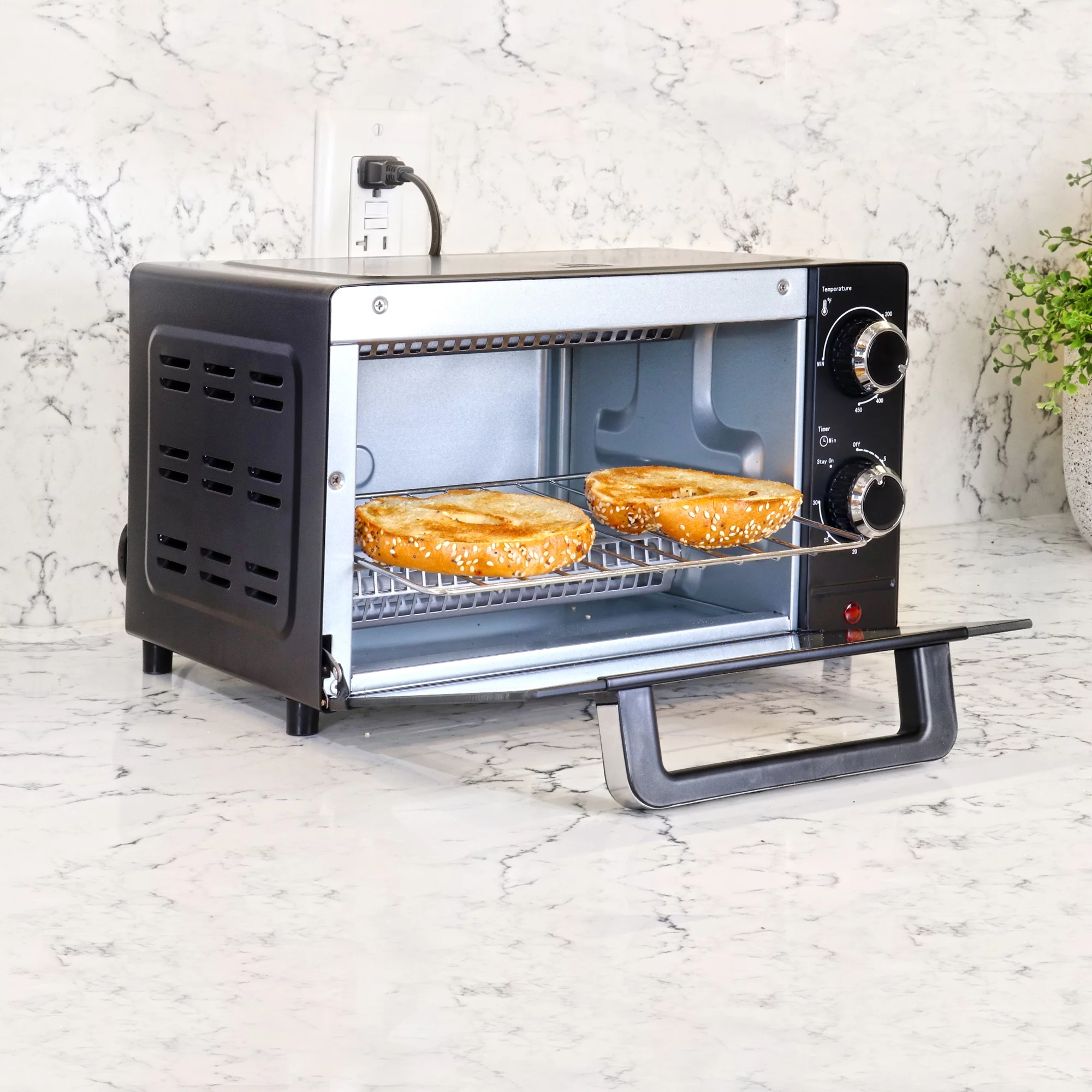 Total Chef 4 Slice Countertop Toaster Oven with Convection 1000W Stainless Steel  Baking Rack and Pan, Black - Cheap Fitting