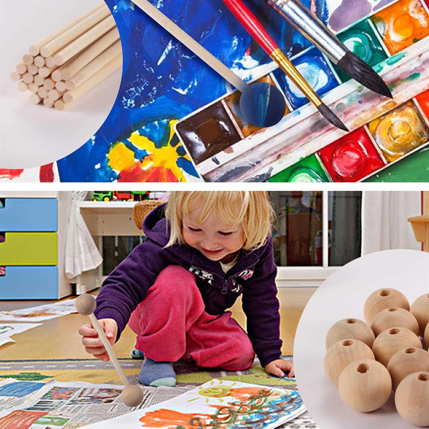 25PCS Wooden Dowel Rods and 25PCS Dowel Caps, 1/4 Diameter x 12 Length Cake Dowel Rods Wooden Lollipops and 1 Diameter with 1/4 Hole Wood Dowel - Cheap Fitting