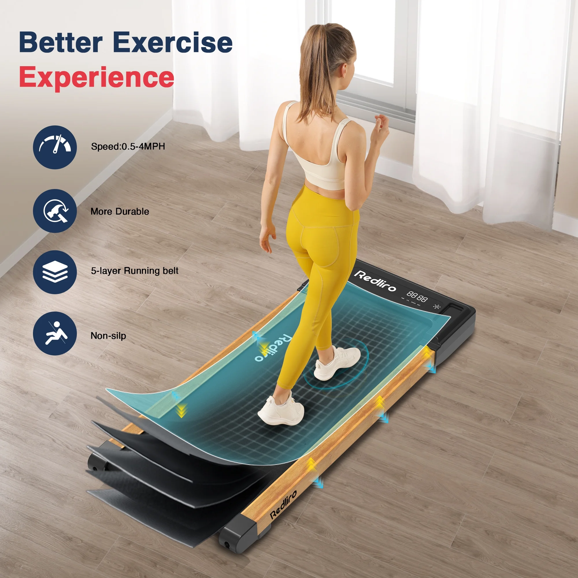 Redliro Walking Pad Under Desk Treadmill 265LBS 2.25HP Running Machine for Home Office, White - Cheap Fitting