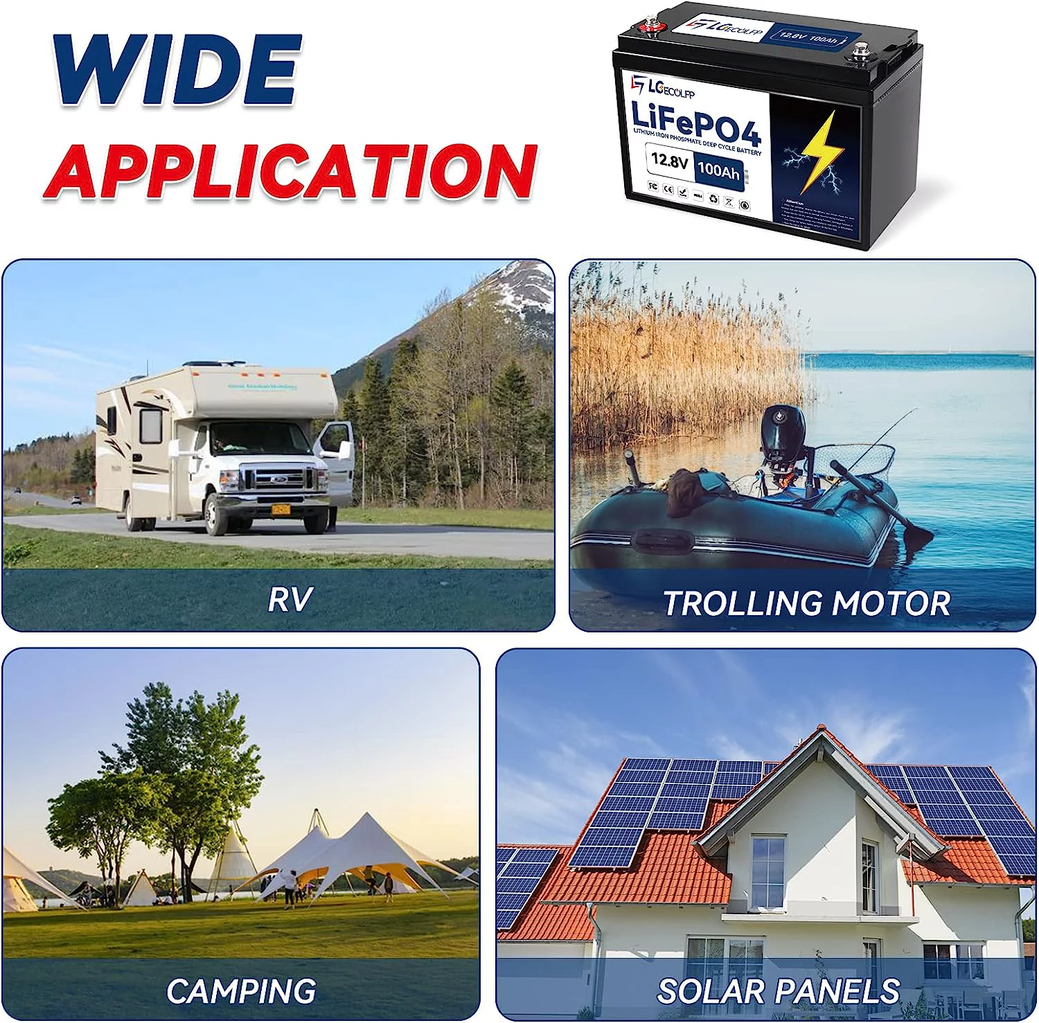 LGECOLFP 12V 100Ah LiFePO4 Lithium Iron Phosphate Battery for Deep RV Marine Solar System 100A BMS - Cheap Fitting