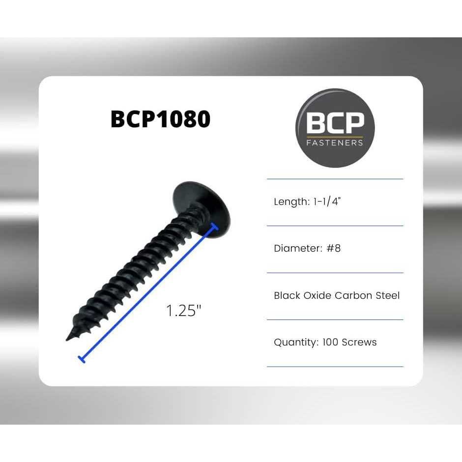 100 Qty #8 x 1-1/4 Black Phillips Modified Truss Head Wood Screws - Cheap Fitting