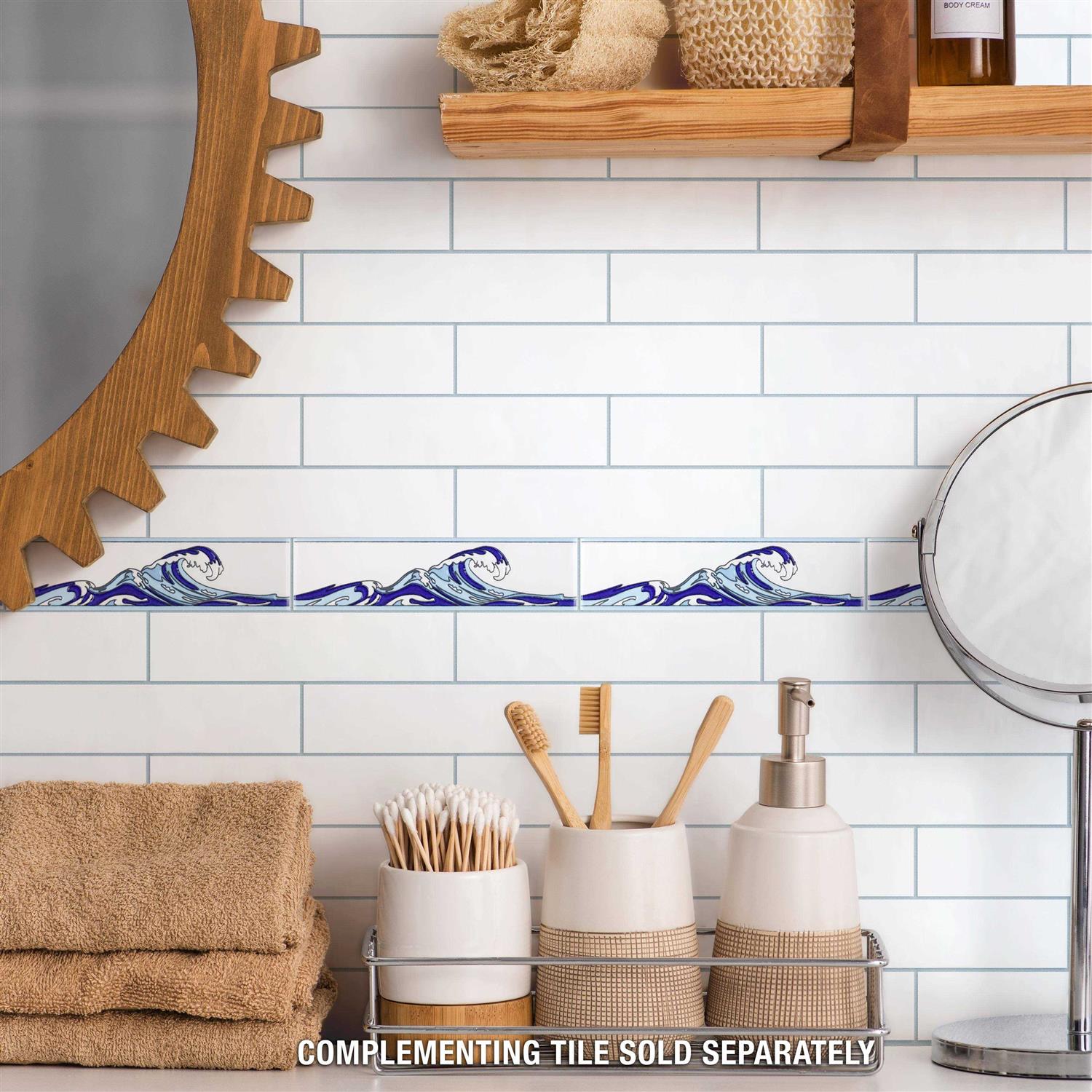 Merola Tile Tile Captain Kanagawa Wave 2 x 8 Glossy Ceramic Specialty Trim - Cheap Fitting