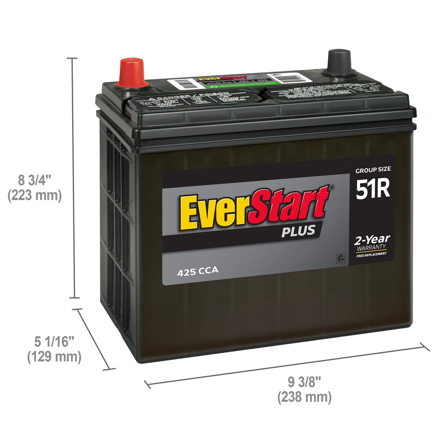 EverStart Plus Lead Acid Automotive Battery, Group Size 51R 12 Volt, 425 CCA - Cheap Fitting