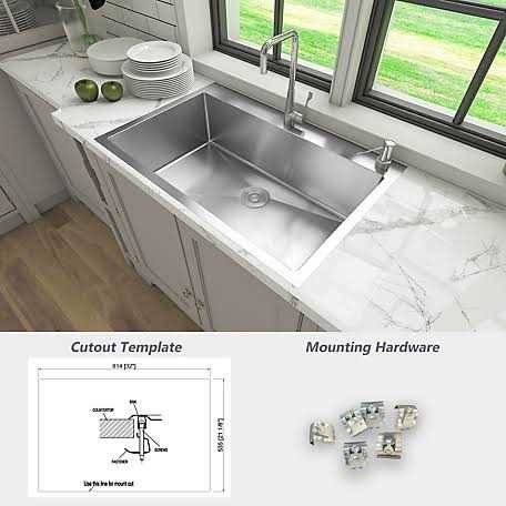 Sinber 33 in. Drop-in Single Bowl 18-Gauge 304 Stainless Steel Kitchen Sink HT3322S-S-9W - Cheap Fitting