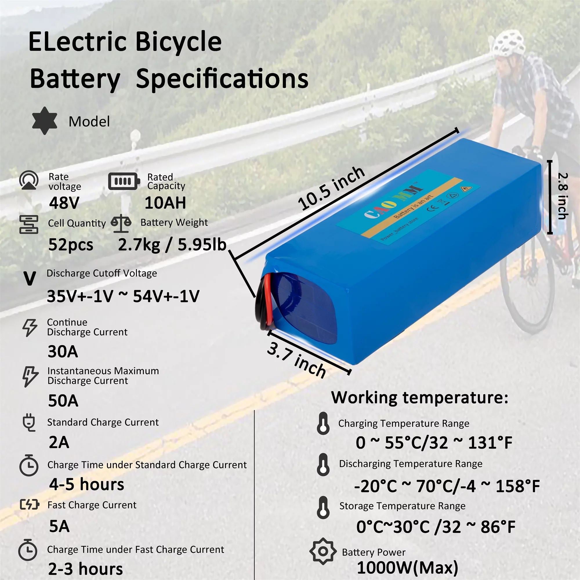 48V 14Ah Lithium Battery Without Charger T-Plug 30A BMS for 1000W Electric Bike - Cheap Fitting