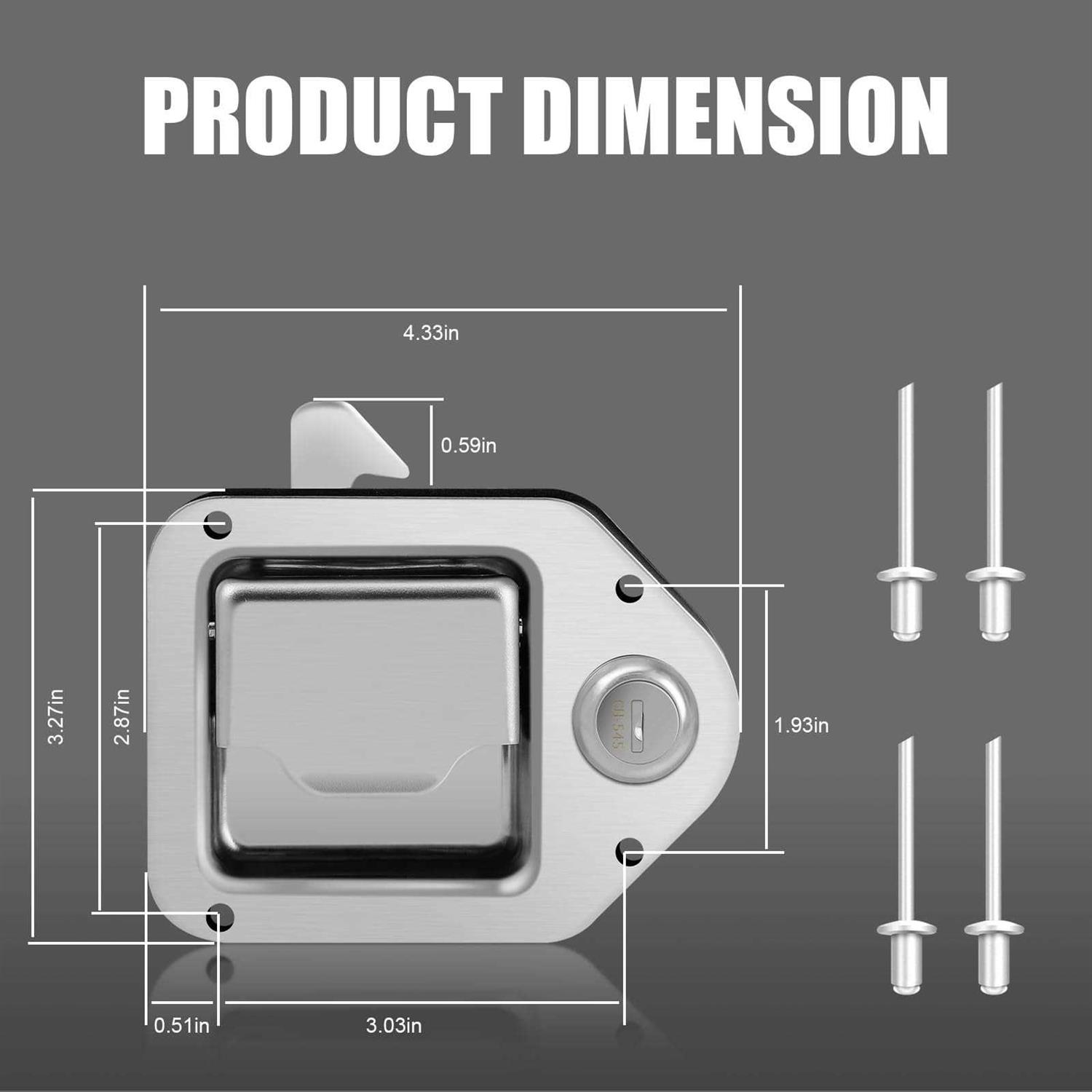Tutor Auto Stainless Steel Trailer Toolbox Handle Latch with Lock Highly Polished Tool Box Latch Paddle Lock 4-3/8 x 3-1/4 with 2 Keys - Cheap Fitting