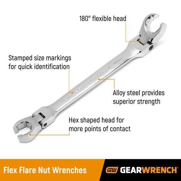 GearWrench 89101D 6 Piece Metric Ratcheting Flex Flare Nut Wrench Set - Cheap Fitting
