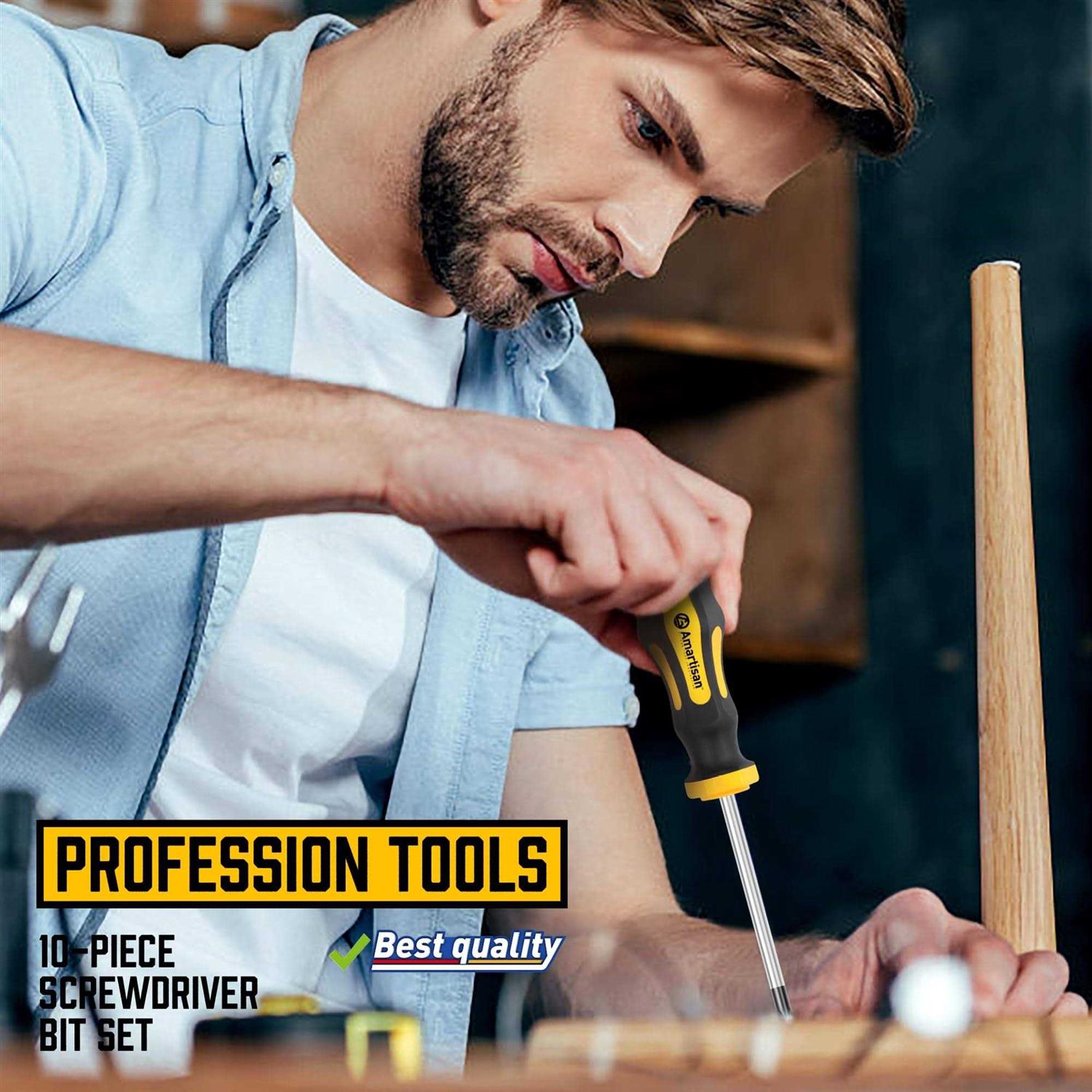 Amartisan 10-Piece Magnetic Screwdrivers Set 5 Phillips and 5 Slotted Tips Professional Cushion Grip Screwdriver Set - Cheap Fitting