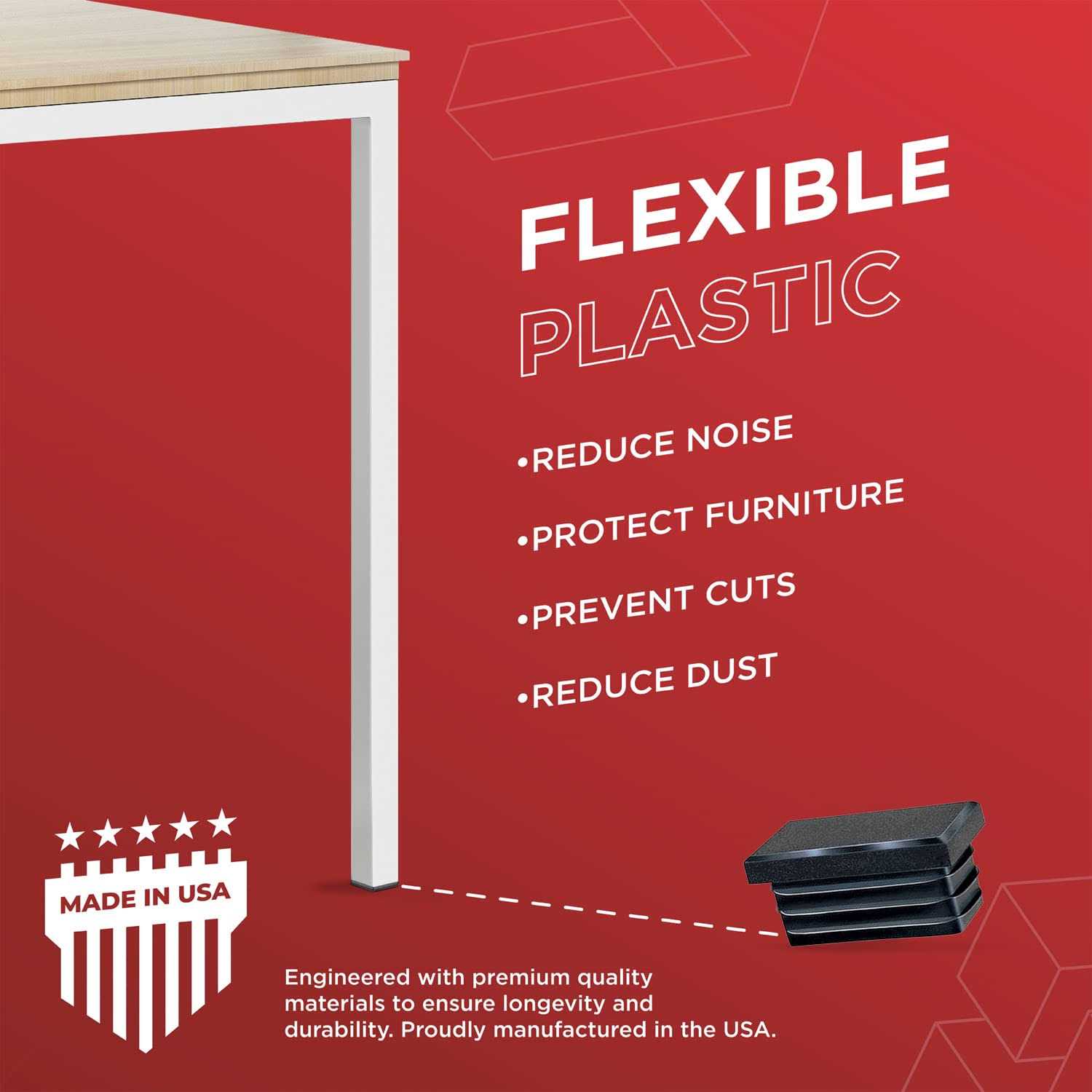 Prescott Plastics 2 x 4 inch inch Rectangle Plastic Plug Insert Black End Cap for Metal Tubing - Cheap Fitting