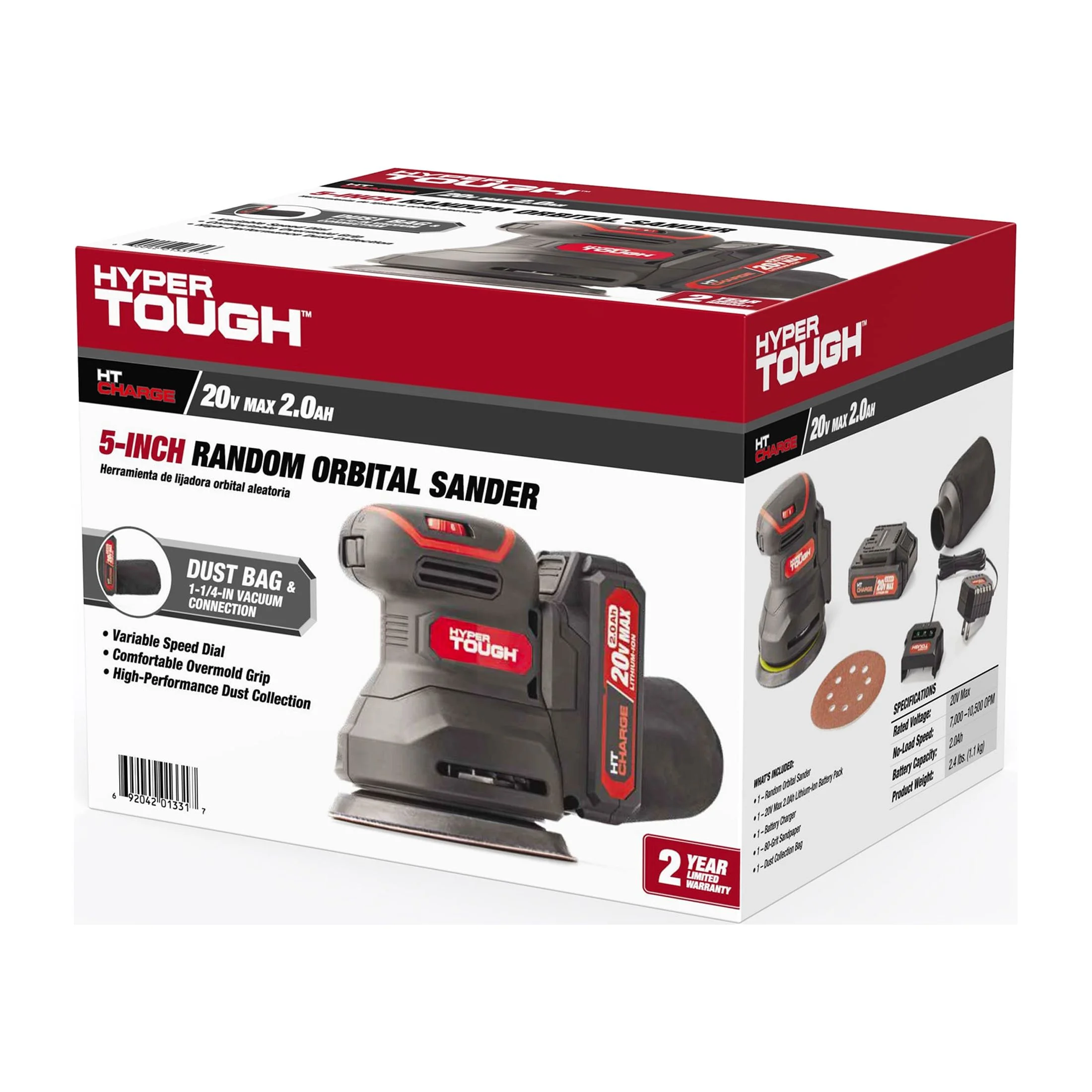 Hyper Tough 20V 2.0Ah Battery Powered 5-inch Cordless Random Orbital Sander, 6604.3 - Cheap Fitting