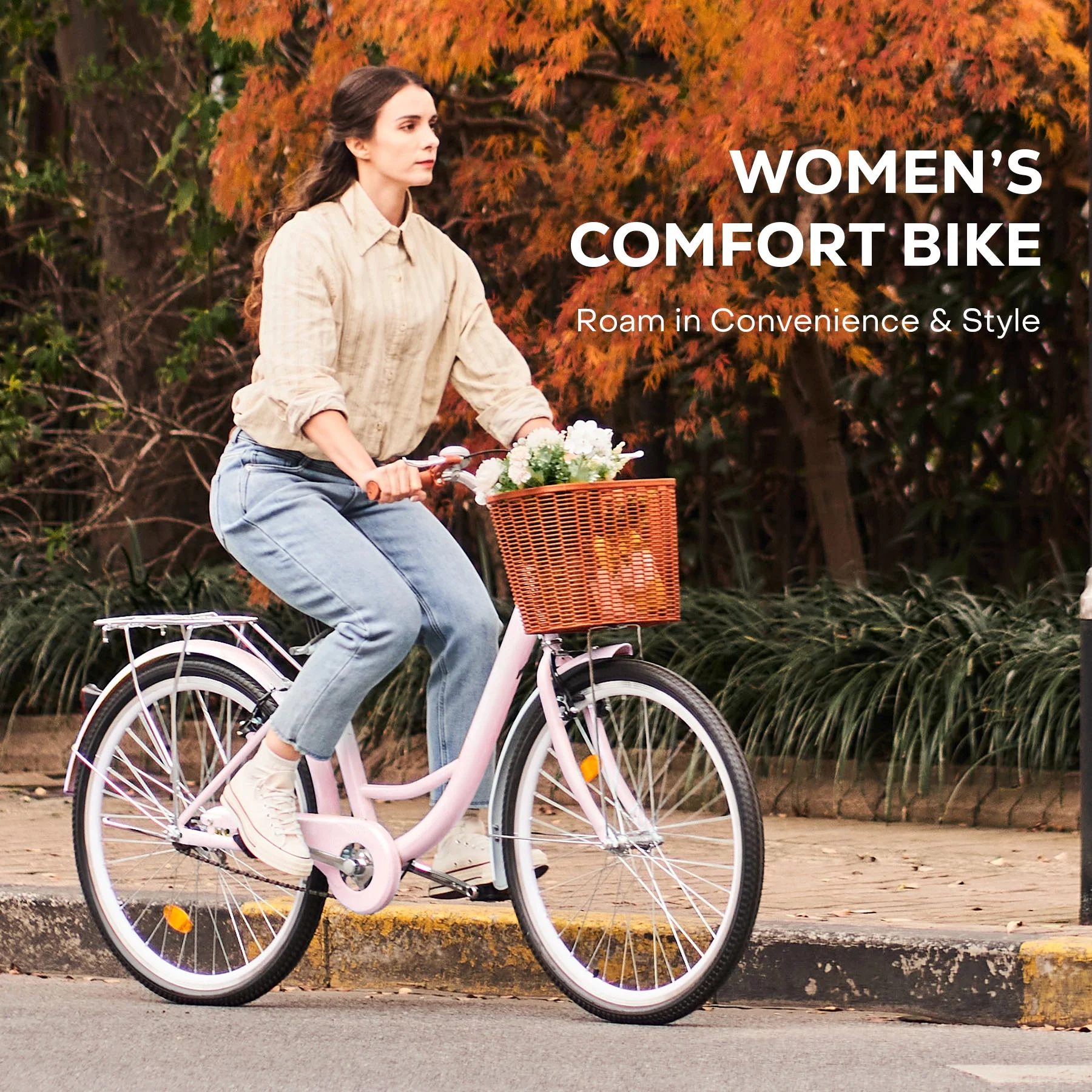 Viribus Women's Comfort Bike 26 Inch Beach & City Cruiser Bicycle with Basket Rack, Pink - Cheap Fitting