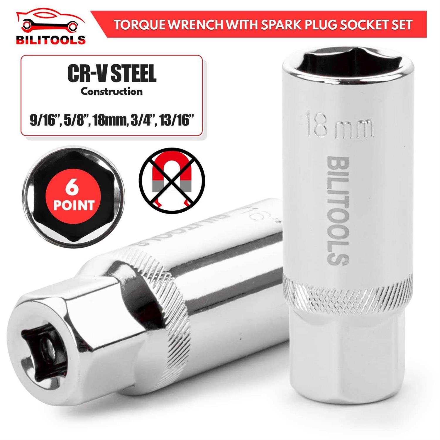 BILITOOLS 9-Piece Spark Plug Socket Set with 3/8 Inch Drive Click Torque Wrench - Cheap Fitting