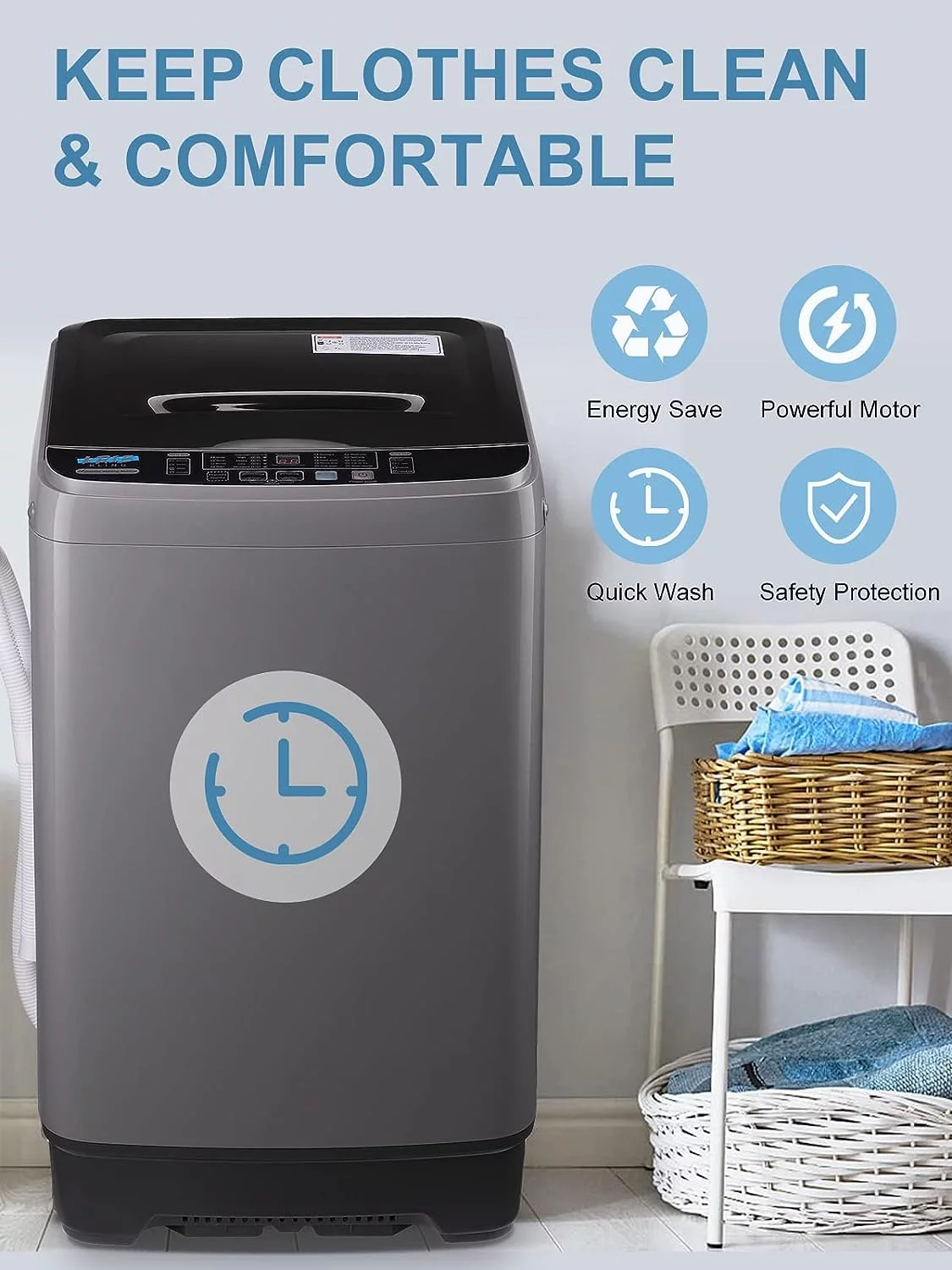 KRIB BLING 17.7 lbs Full Automatic Washing Machine with LED Display Compact Washing Machine with Drain Dump, 10 Wash Programs and 8 Water Levels Ideal for Dorms, Apartments, Grey - Cheap Fitting