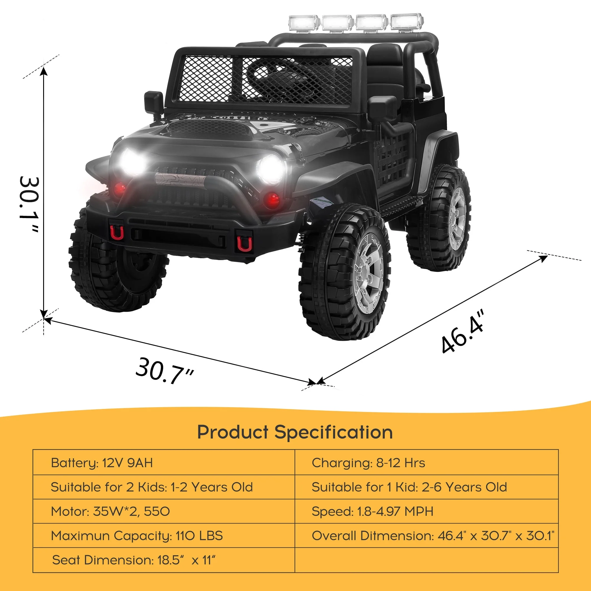 2 Seater Kids Ride on Truck with Remote Control, Music, 12V Children Electric Jeep Car - Cheap Fitting