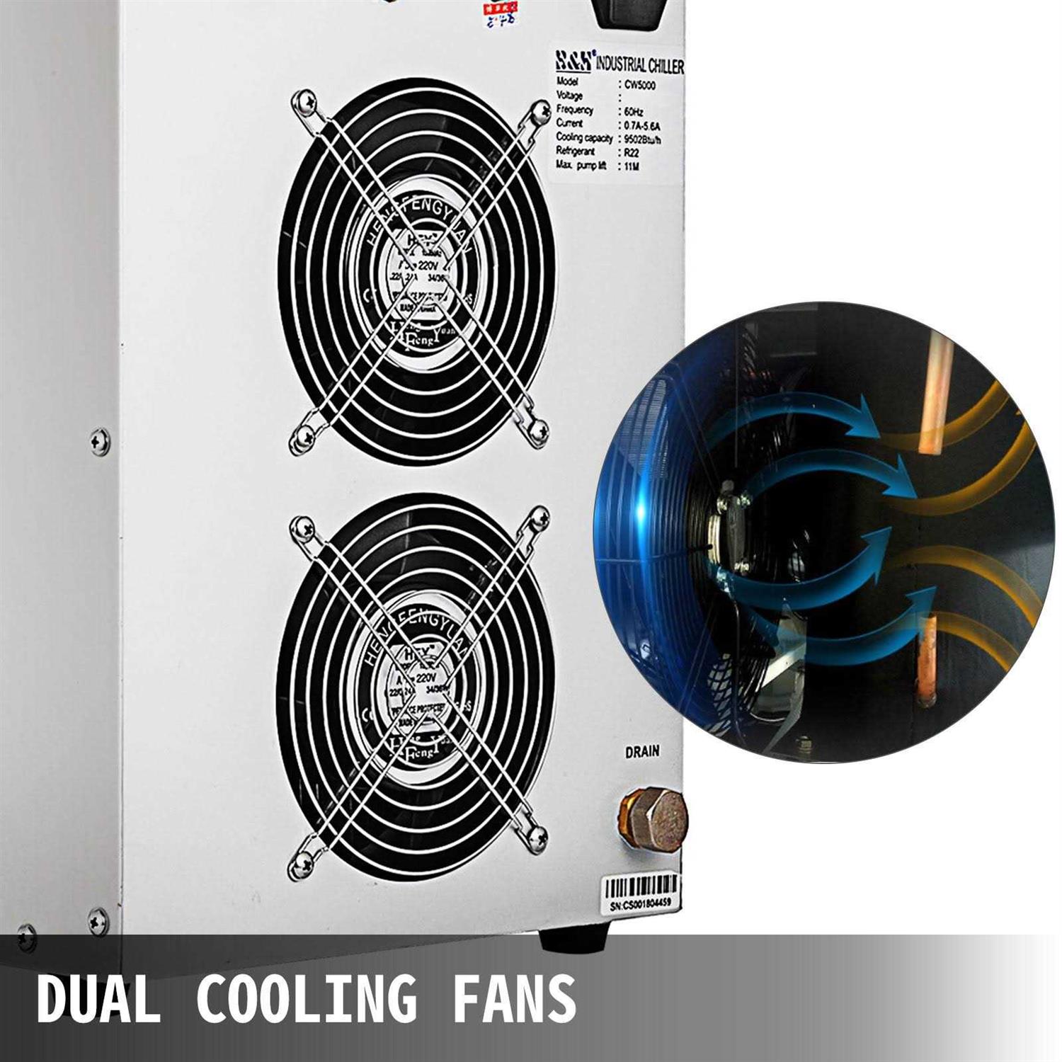 VEVOR Industrial Water Chiller CW5200DG 8.5L 1400W 0.93HP Water Cooler Cools 5200 BTU/Hour Thermolysis Water Chiller for CO2 130 to 150W Laser - Cheap Fitting
